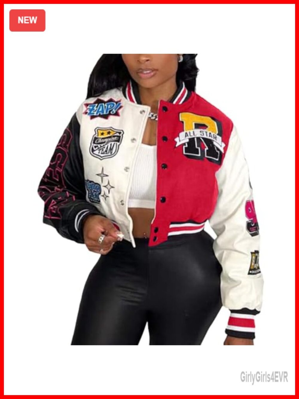 Cropped Varsity Jacket Women Bomber Baseball Coat Streetwear Letter Print